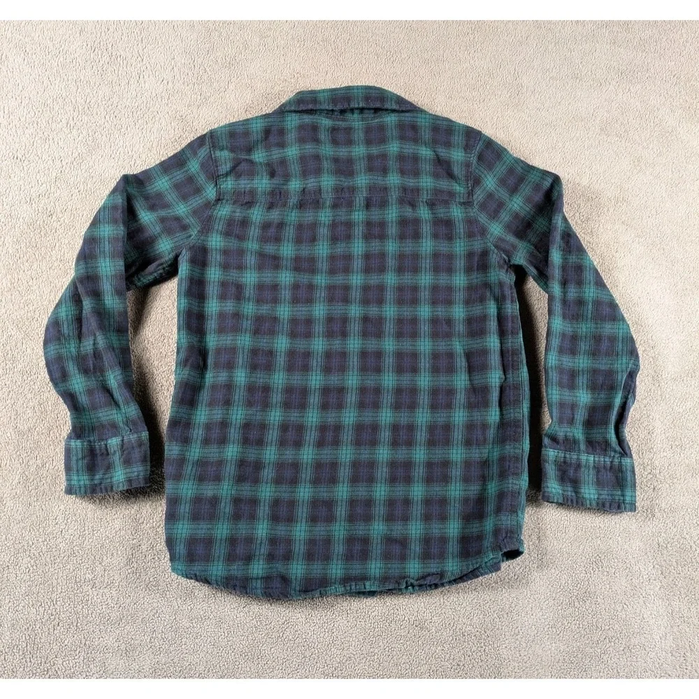 Oshkosh B'gosh Flannel Shirt Boys 10/10A Green Black Plaid Workwear Button Up